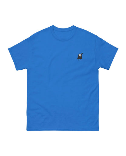 Besticktes blaues T-Shirt mit grafischer Vogel Illustration