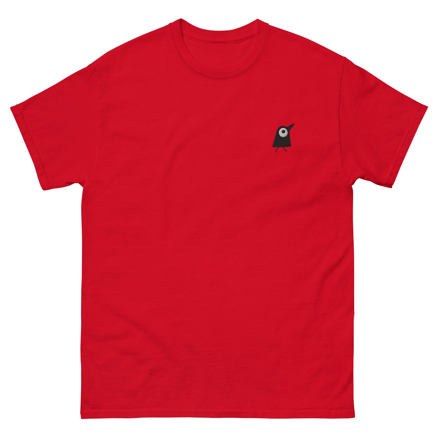 Besticktes rotes T-Shirt mit grafischer Vogel Zeichnung